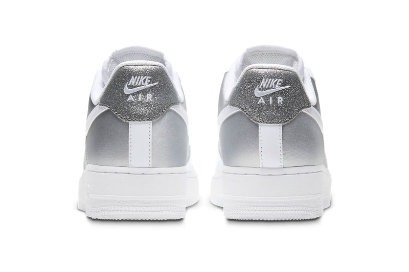 nike air force 1 07 af1 silver metallic glitter back heel tab logo