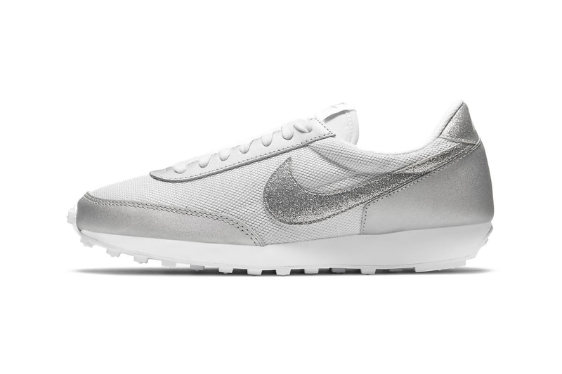 nike daybreak silver metallic glitter swoosh logo sneakers