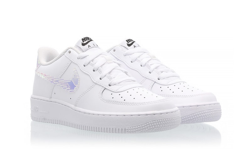 nike air force 1 af1 lv8 sneakers digital iridescent swoosh white colorway footwear shoes lateral laces front
