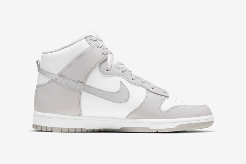nike dunk high sneakers vast grey white colorway sneakerhead footwear shoes
