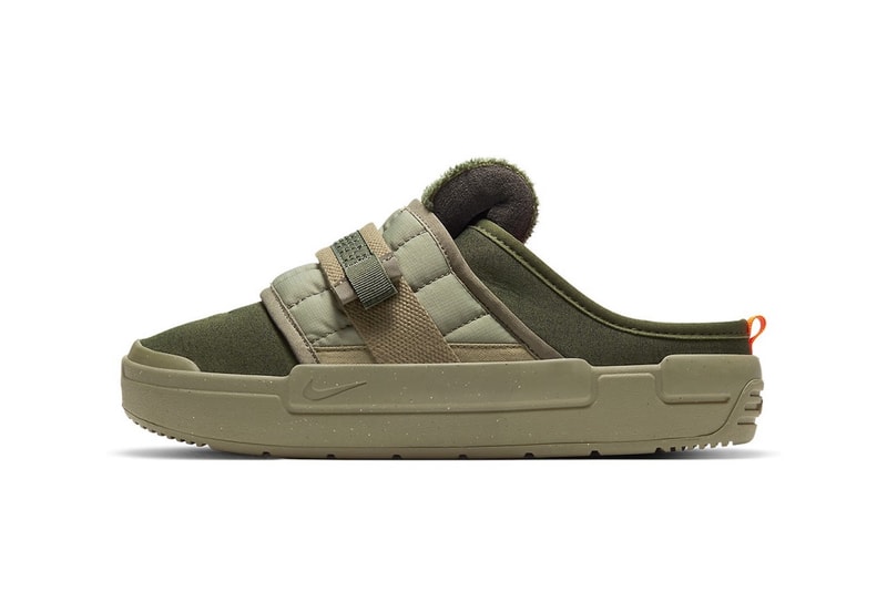 nike offline mules sandals slippers army olive green orange colorway footwear lateral