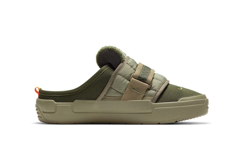 nike offline mules sandals slippers army olive green orange colorway footwear lateral