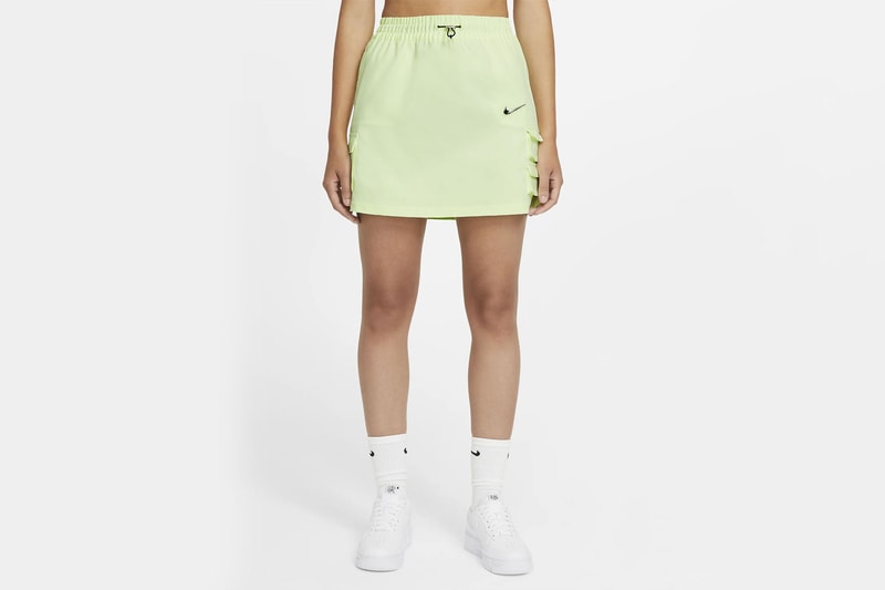 nike sportswear swoosh logo skirt barely volt spring summer outfit white socks sneakers