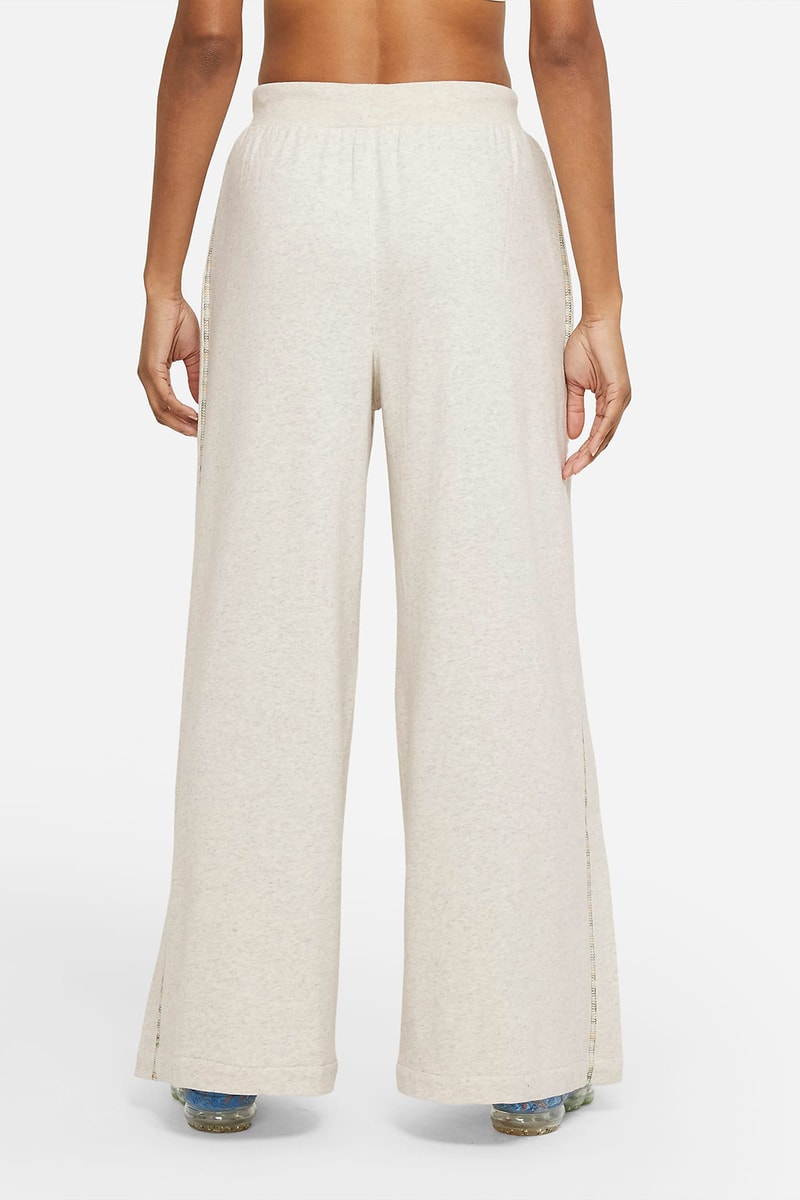nike sportswear womens french terry trousers wide leg sweatpants sustainable oatmeal heather white back