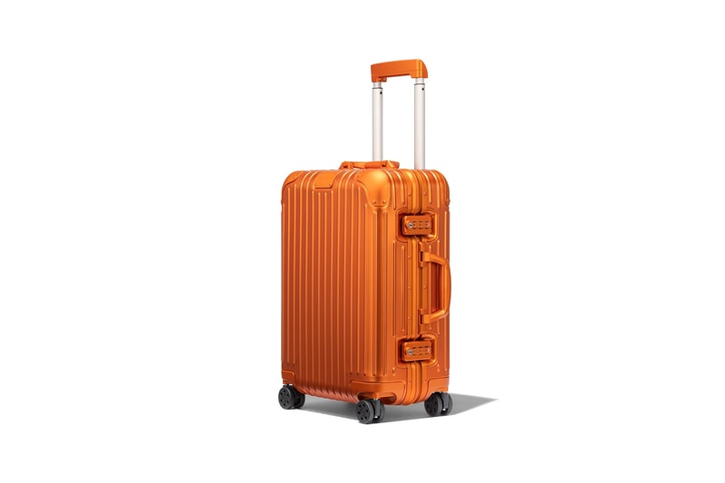 rimowa aluminium original collection new colorways mars orange cabin suitcase luggage handle side view