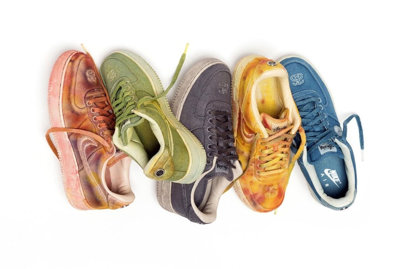 Stussy Nike Air Force 1 Sneaker Hand Dyed Collaboration Blue Yellow Grey Gray Red Green
