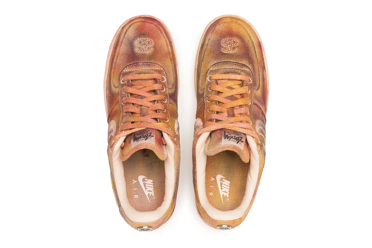 stussy nike air force 1 af1 hand-dyed sneakers puffer upcycled sustainable apparel collection