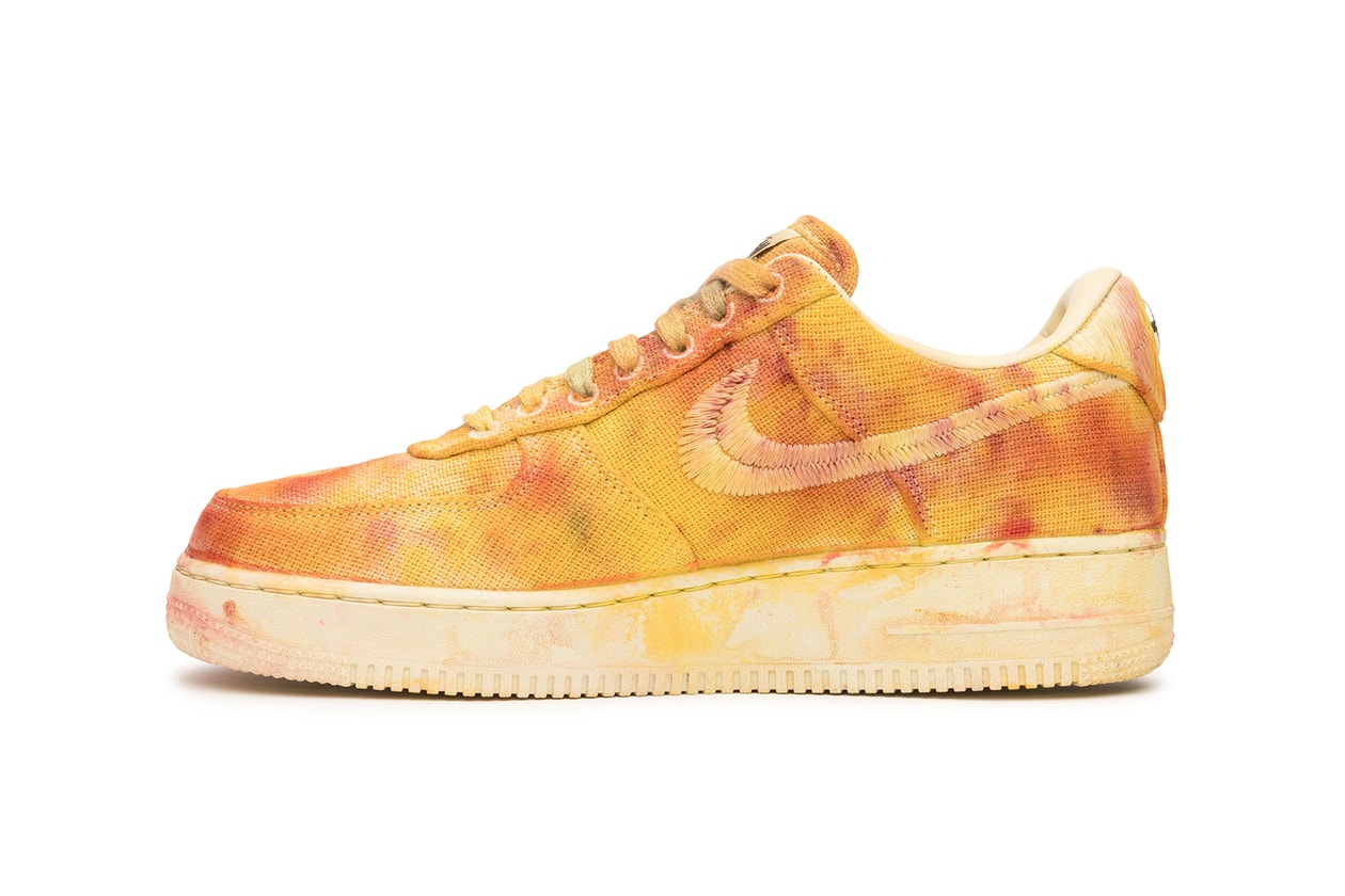 stussy nike air force 1 af1 hand-dyed sneakers puffer upcycled sustainable apparel collection