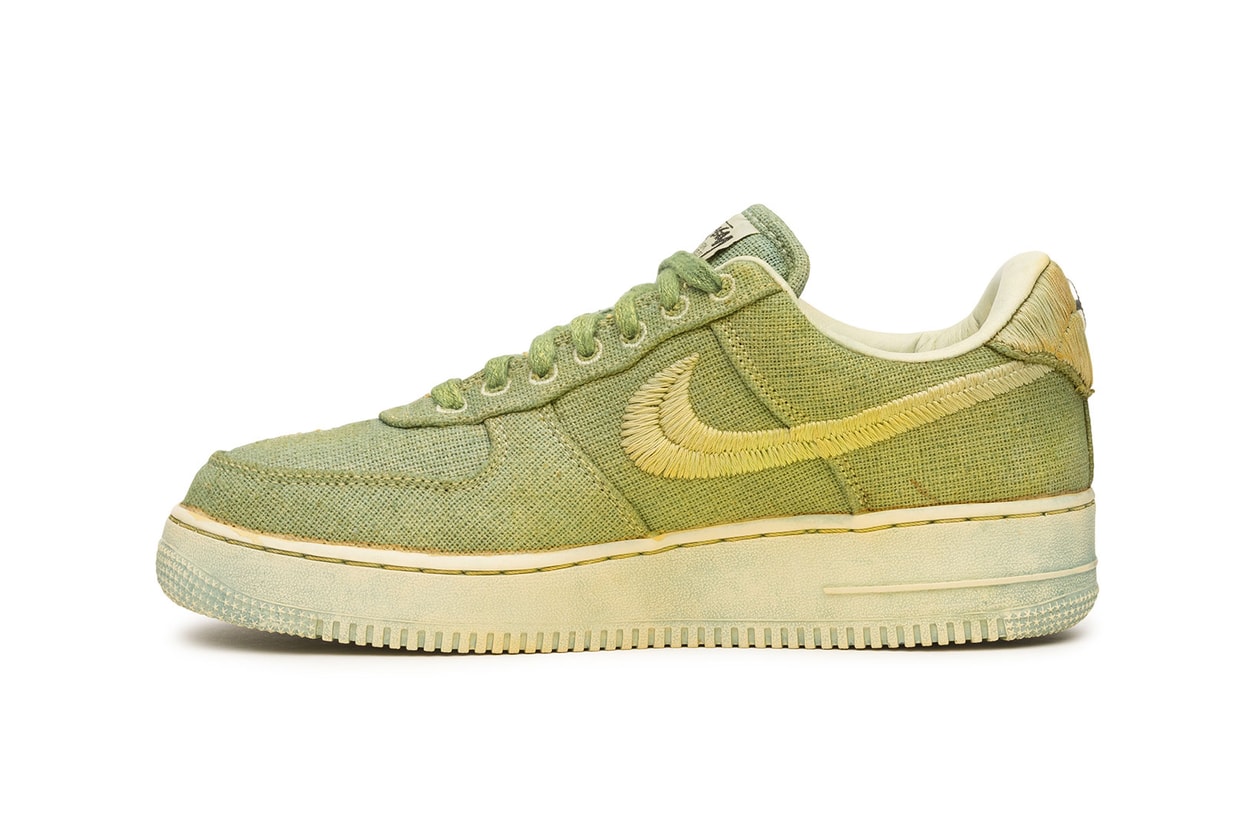 stussy nike air force 1 af1 hand-dyed sneakers puffer upcycled sustainable apparel collection