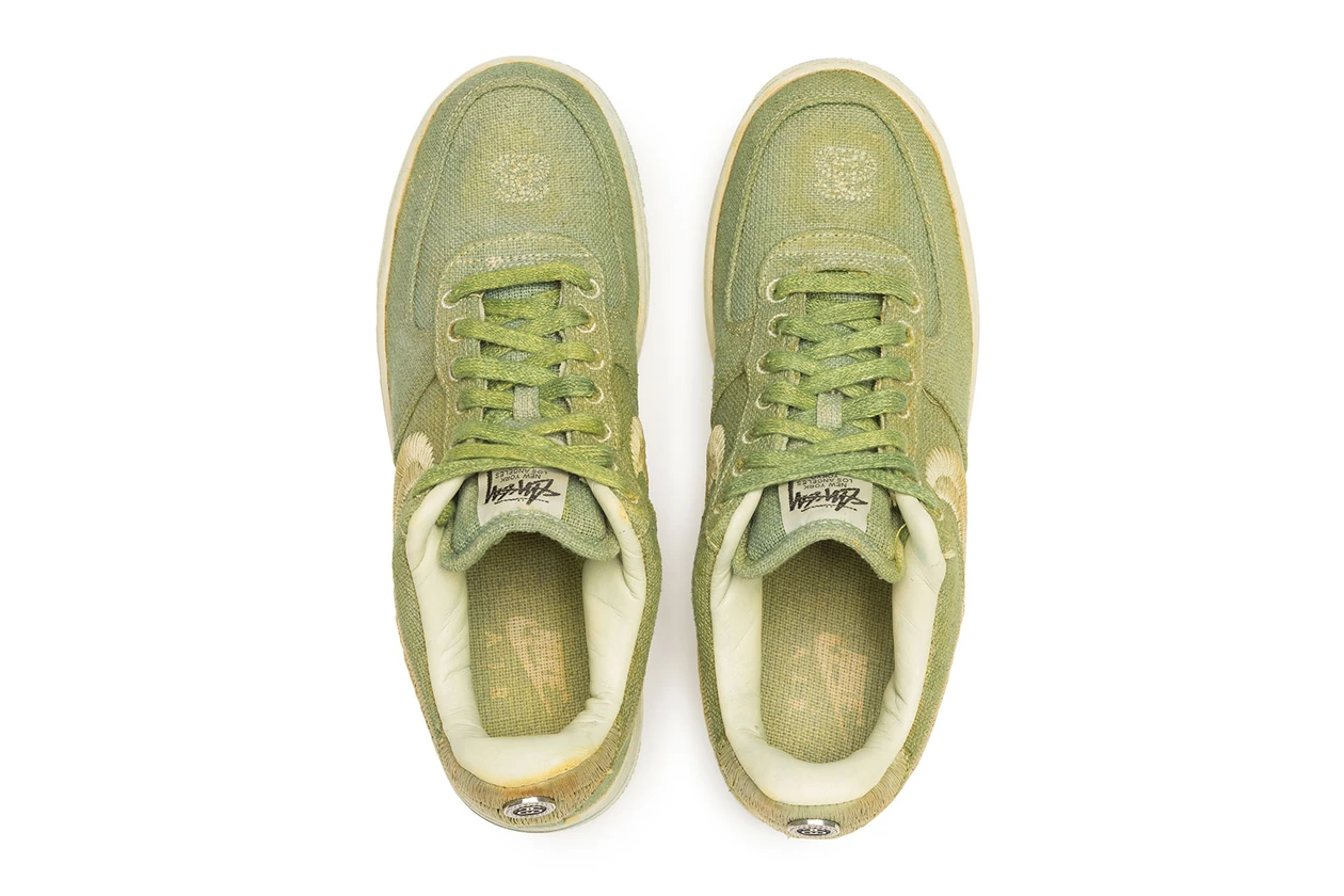 stussy nike air force 1 af1 hand-dyed sneakers puffer upcycled sustainable apparel collection