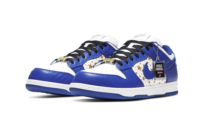 Supreme x Nike SB Dunk Low Hyper Blue Gold Stars White