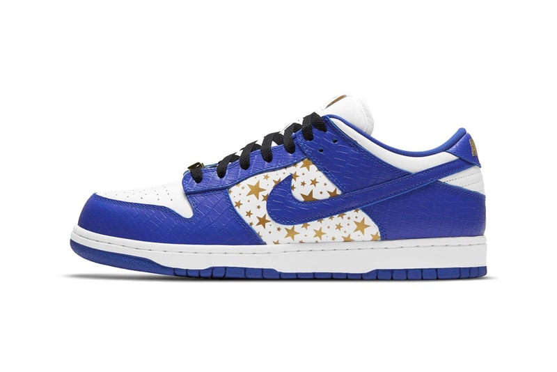 Supreme x Nike SB Dunk Low Hyper Blue Gold Stars White