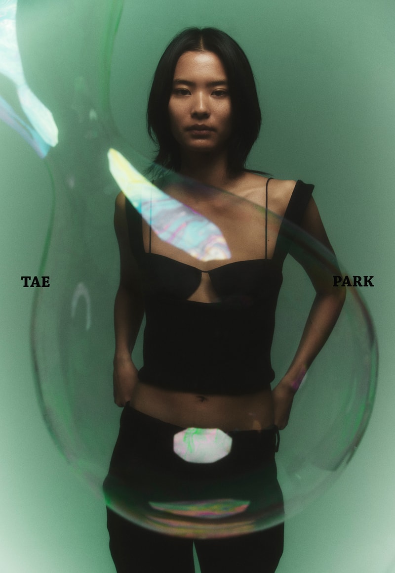 Tae Park Elevated Loungewear dark navy blue Exposed Bra Knit Top New York City Fashion Brand