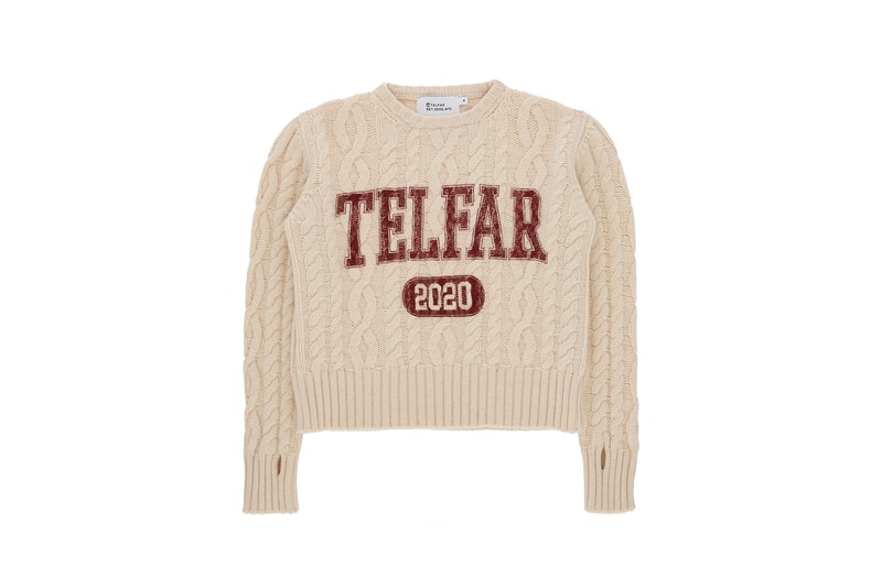 telfar cable knit knitwear thumbhole sweater winter apparel off white white red