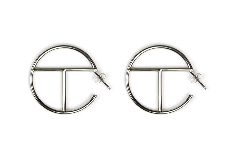 Telfar Logo Hoop Earrings Gold Silver Medium
