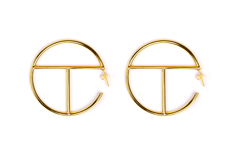 Telfar Logo Hoop Earrings Gold Silver Medium