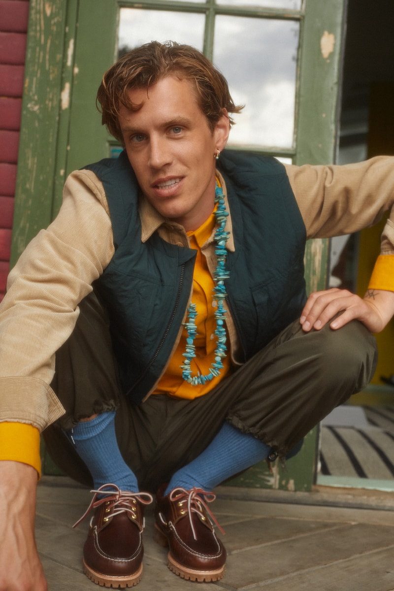 wood wood spring summer collection campaign jacket outerwear shirt necklace pants loafers shoes footwear accessories door