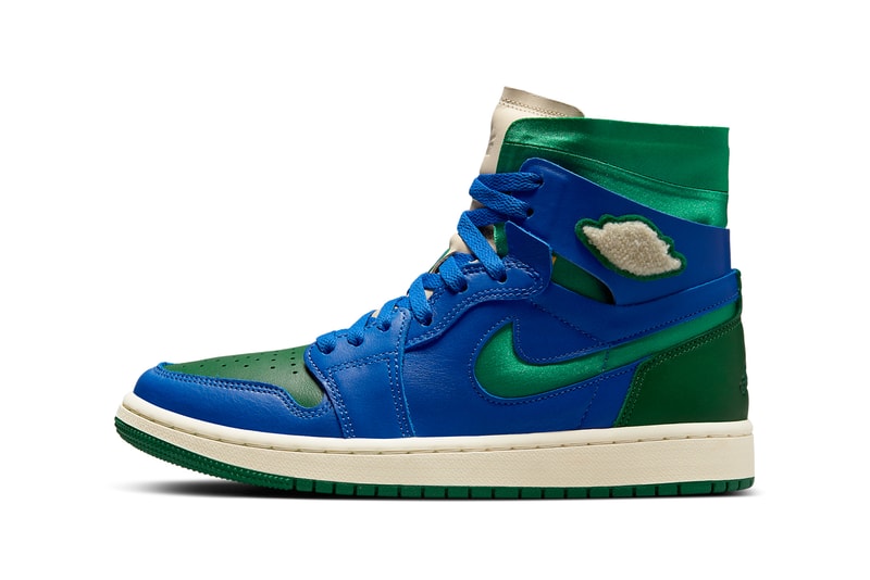 aleali may nike air jordan 1 aj1 high zoom cmft green blue lateral details chenille side swoosh