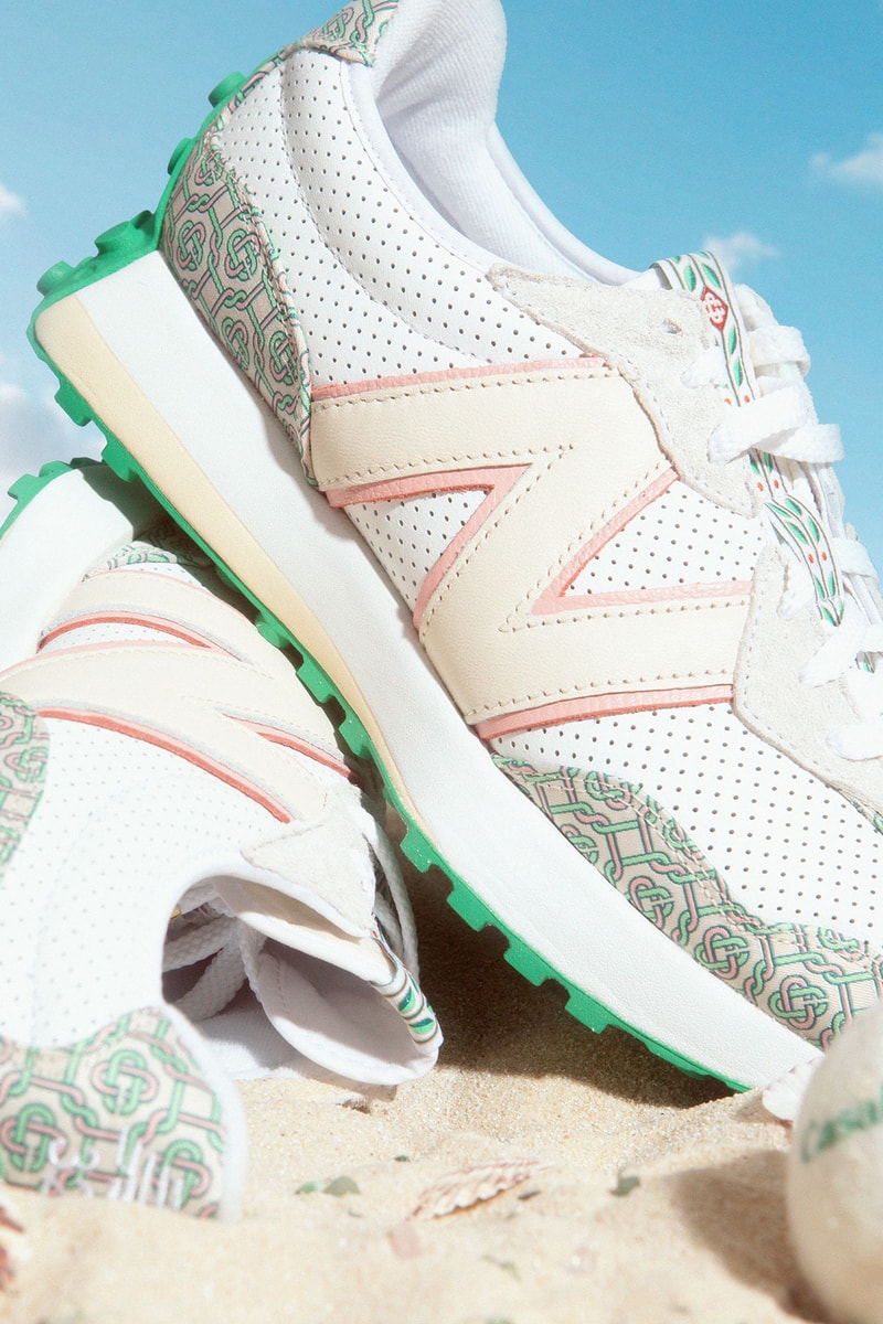 casablanca new balance sneakers collaboration nb 327 details close up sky