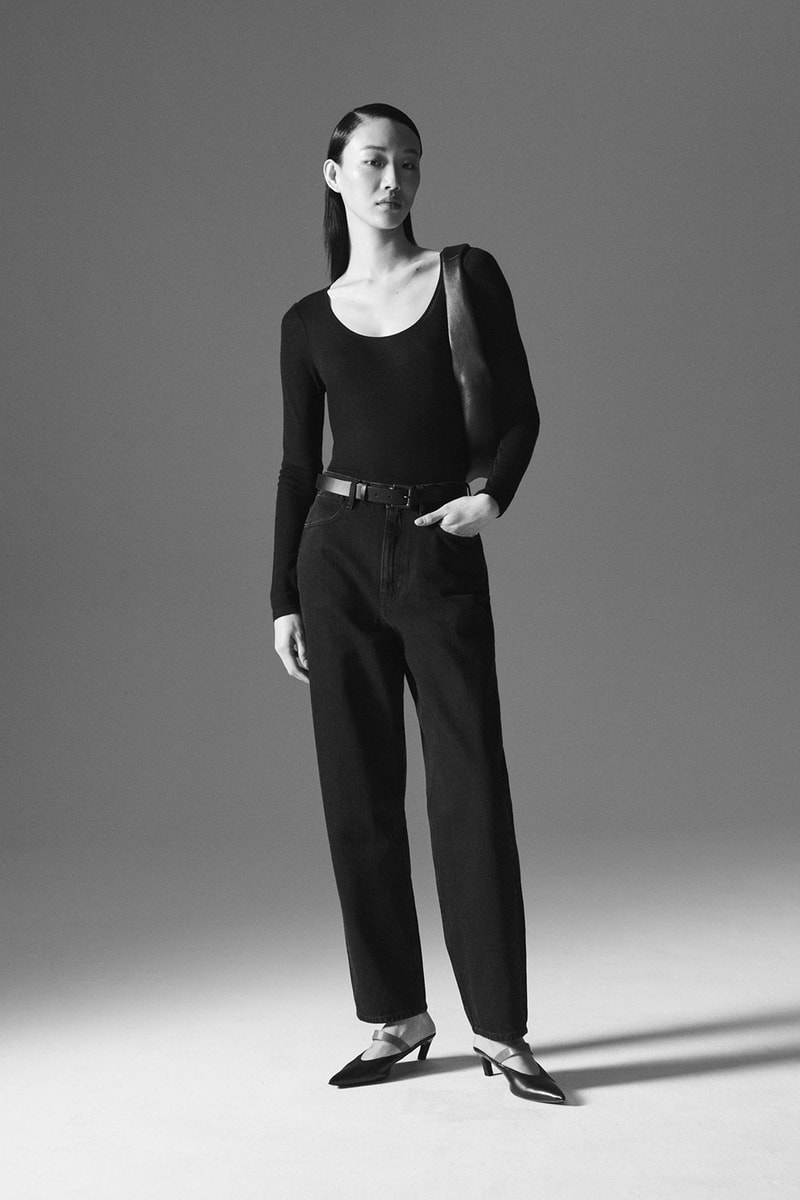 cos spring summer 2021 ss21 sustainable denim collection jeans sora choi black long sleeved shirt bag
