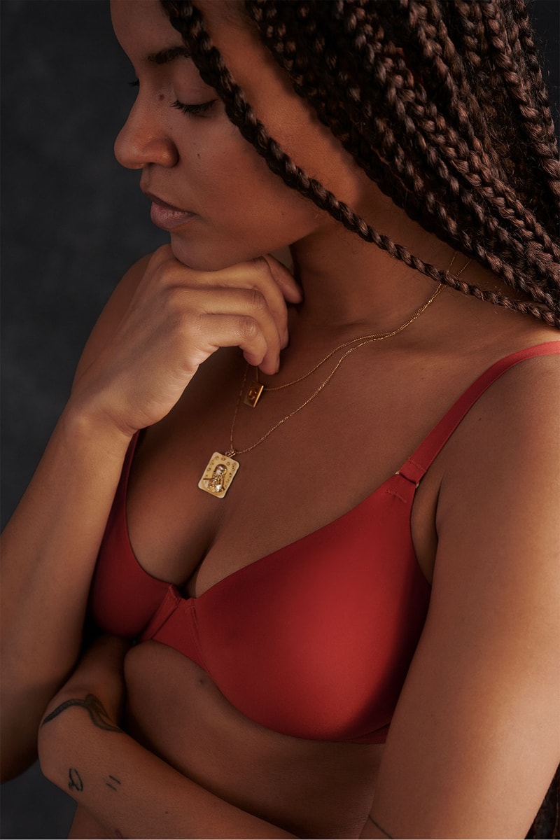 cuup lingerie underwear alma thomas art-inspired capsule bra orange mars necklace
