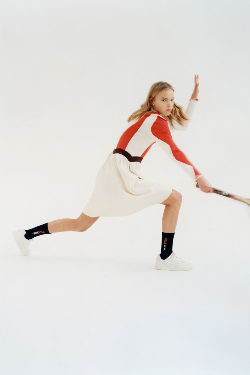 fila wood wood collaboration 70s tennis collection white orange dress socks