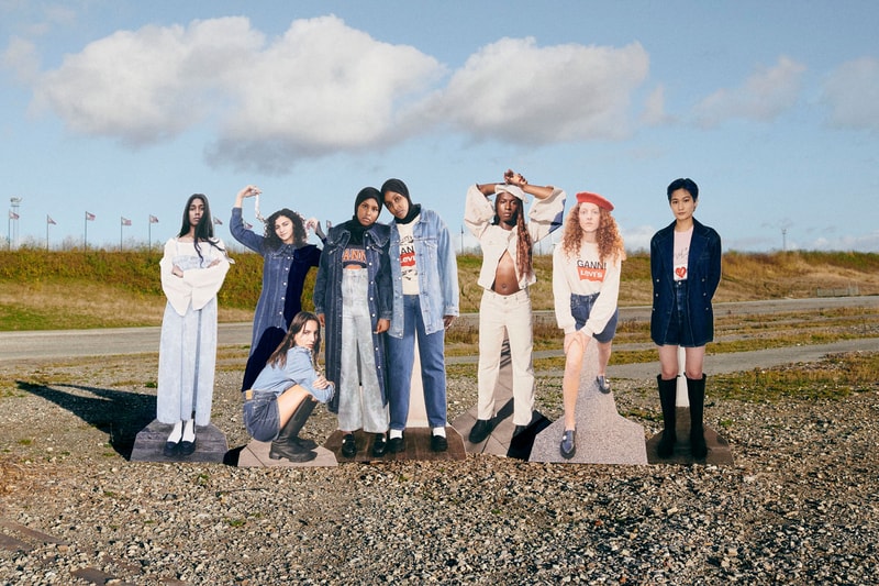 ganni levis denim jeans collaboration ss21 spring summer campaign group cut outs