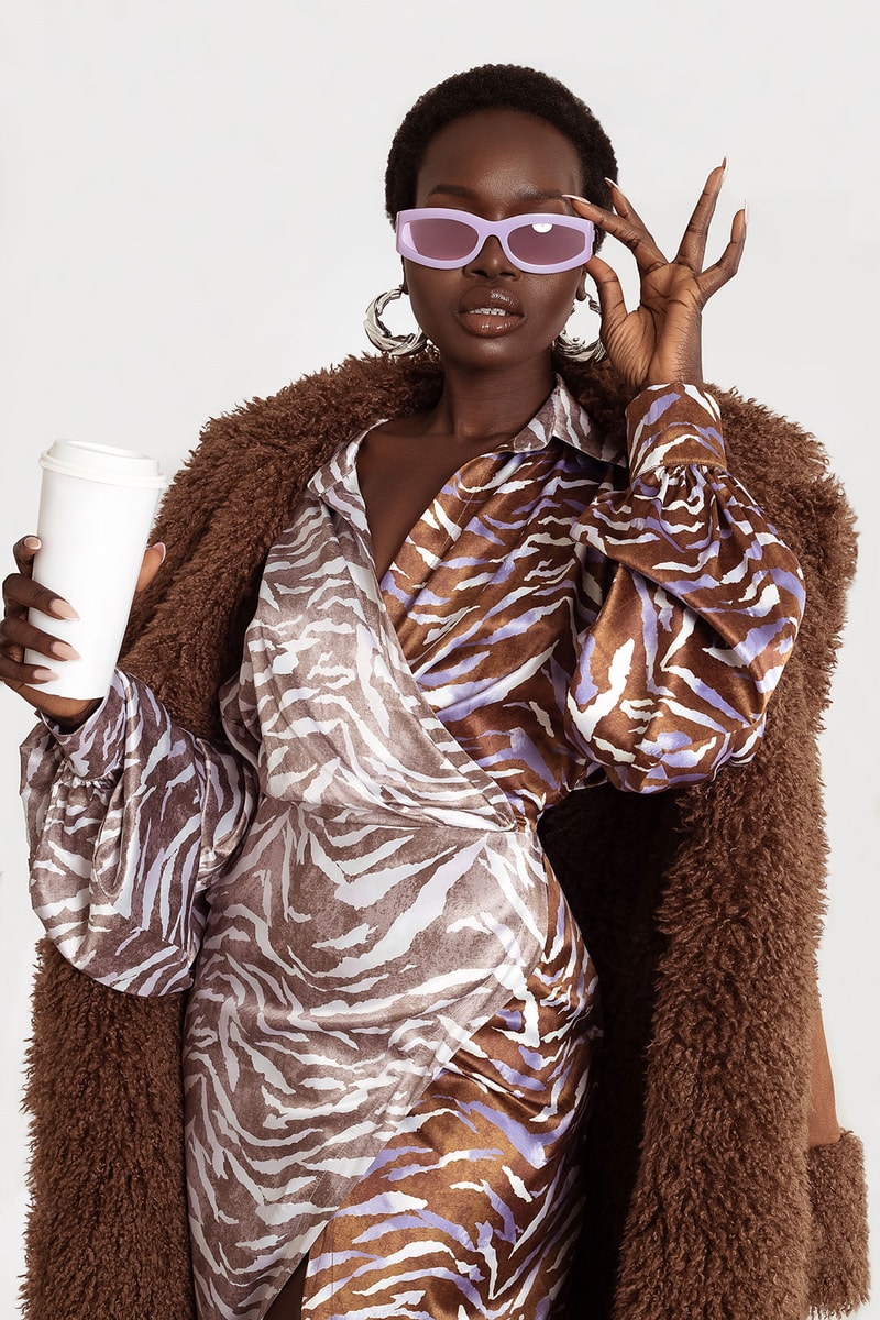 hanifa pink label congo capsule collection shearling coat zebra print dress