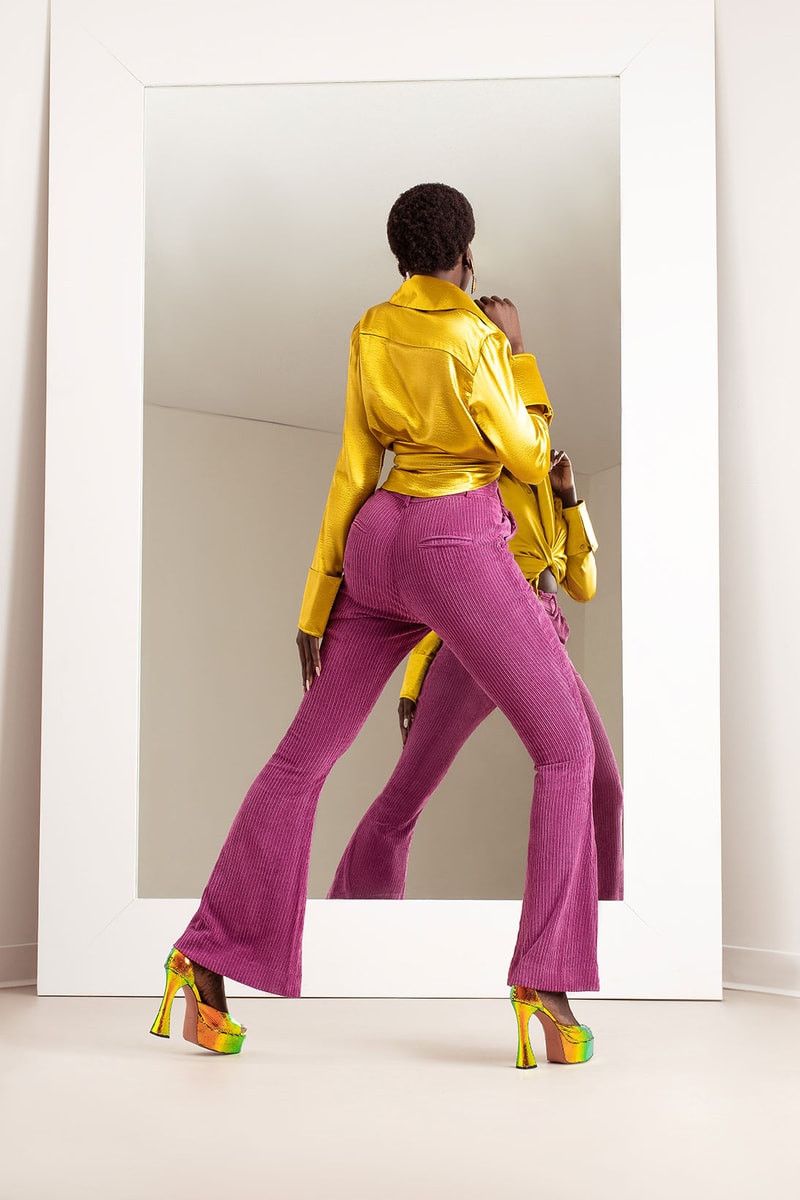 hanifa pink label congo capsule collection satin silk shirt corduroy pants