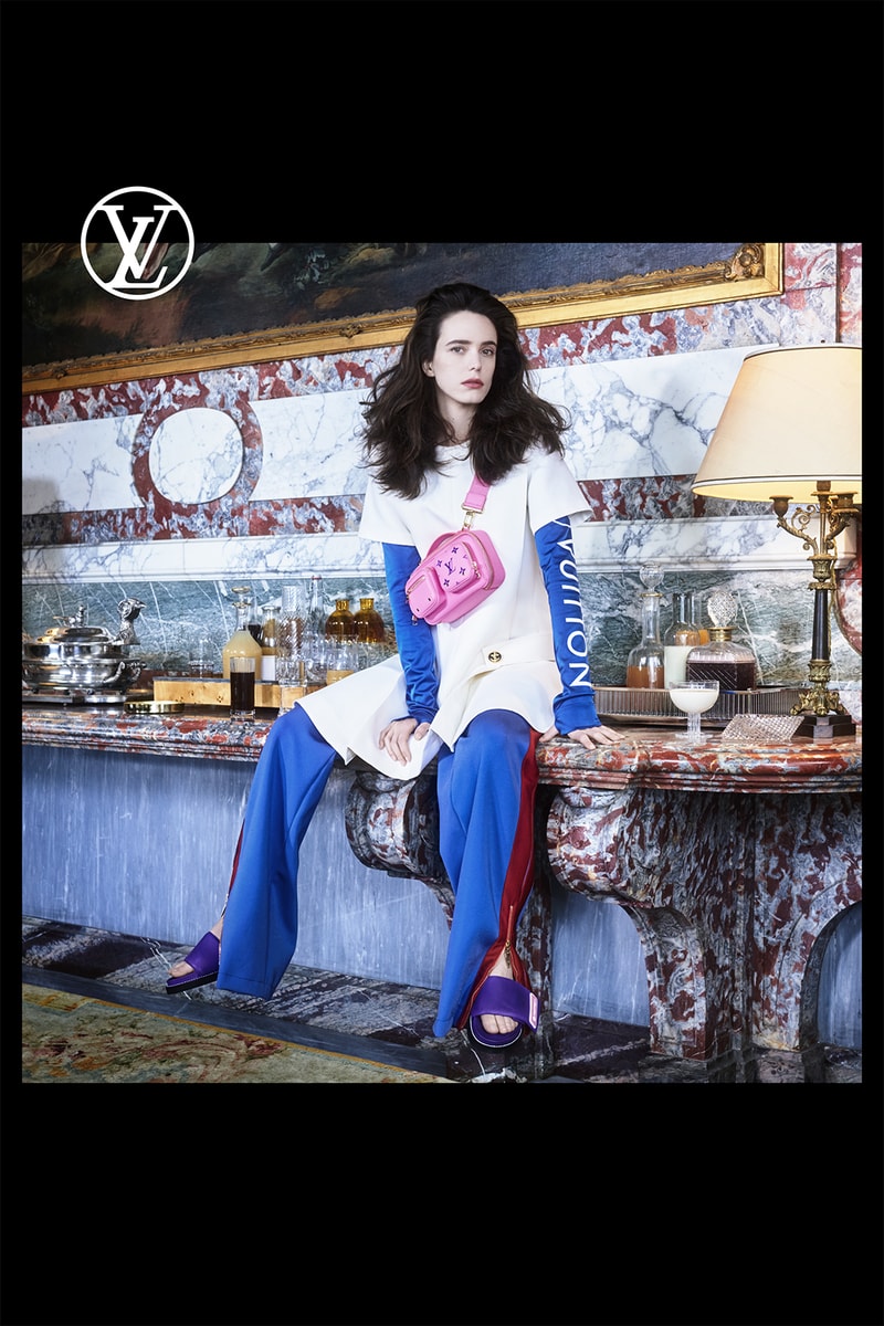 louis vuitton pre fall womens collection nicolas ghesquiere designer pink belt bag white top blue long sleeve shirt pants