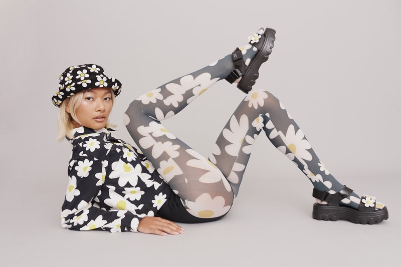 melissa lazy oaf jelly platform sandals collaboration daisy sweater bucket hat tights