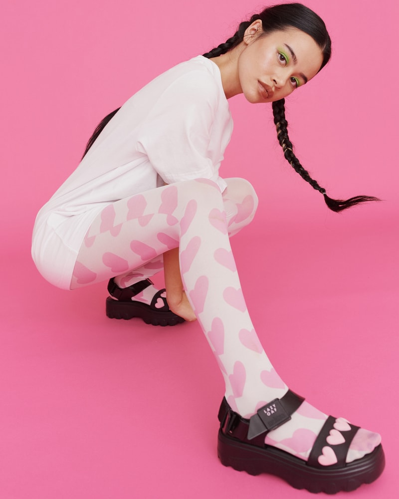 melissa lazy oaf jelly platform sandals collaboration heart black tights