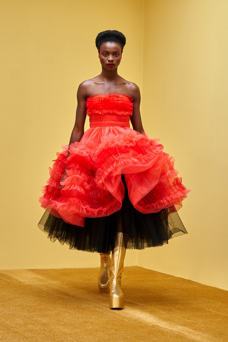 molly goddard fall winter 2021 fw21 collection london fashion week lfw tulle dress gown metallic boots