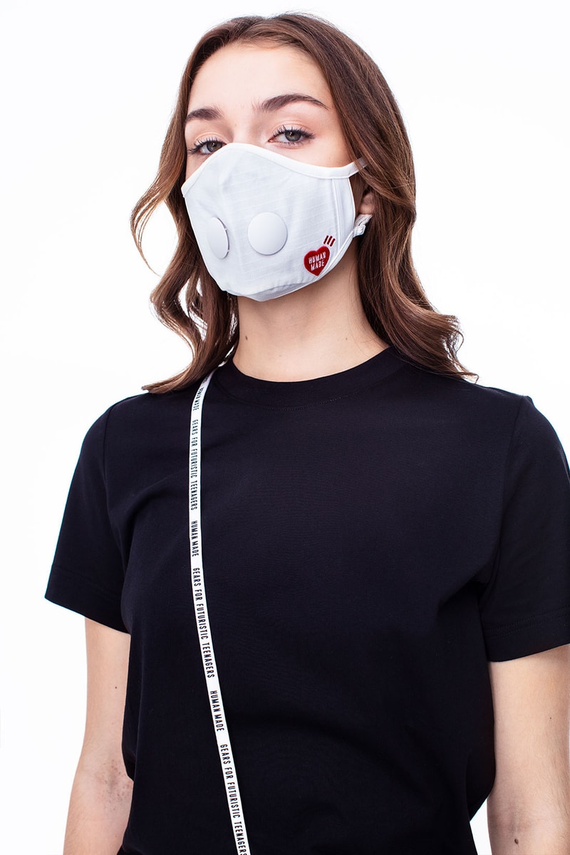 nigo human made airinum urban face mask 2.0 white filter red heart logo