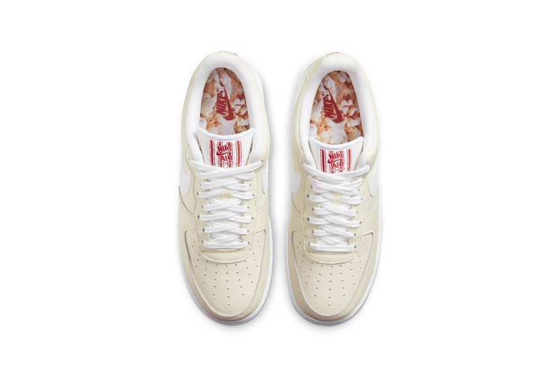 nike air force 1 af1 low popcorn sneakers cream white red colorway footwear shoes sneakerhead aerial view birds eye insole laces