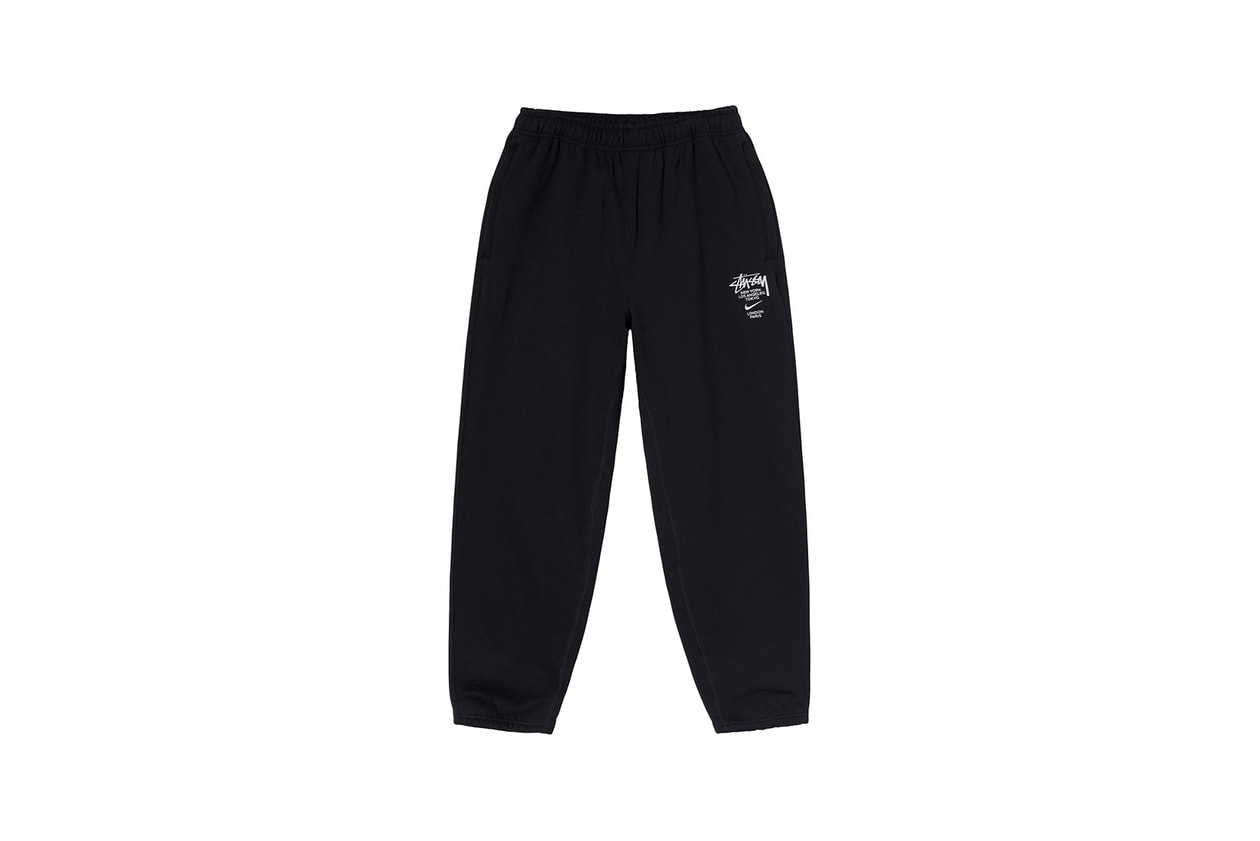 nike stussy air huarache sneakers collaboration fleece crewneck sweatpants black gray