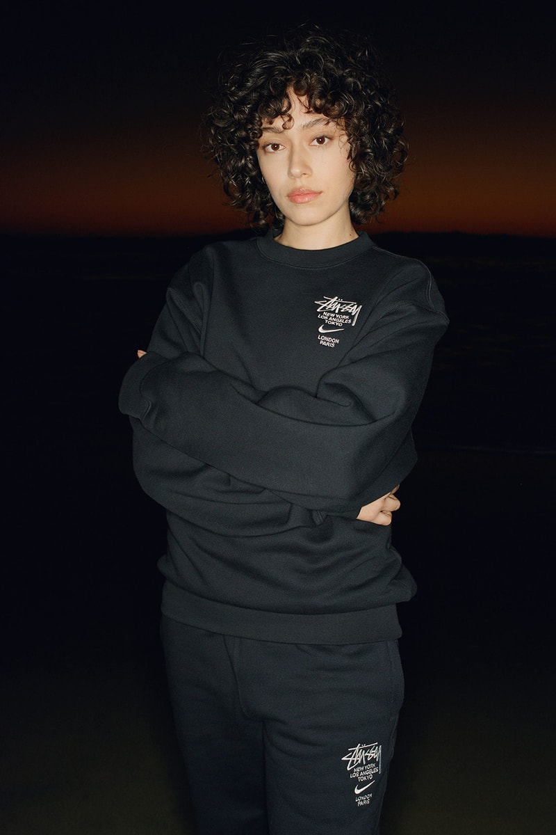 nike stussy collaboration fleece crewneck sweatpants black