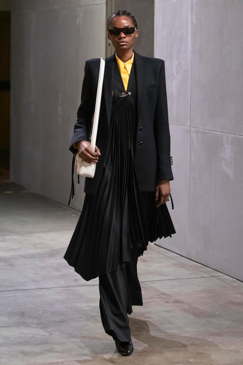 off white virgil abloh spring summer adam is eve collection imaginary tv digital runway show blazer jacket outerwear dress pants bag shades black shoes
