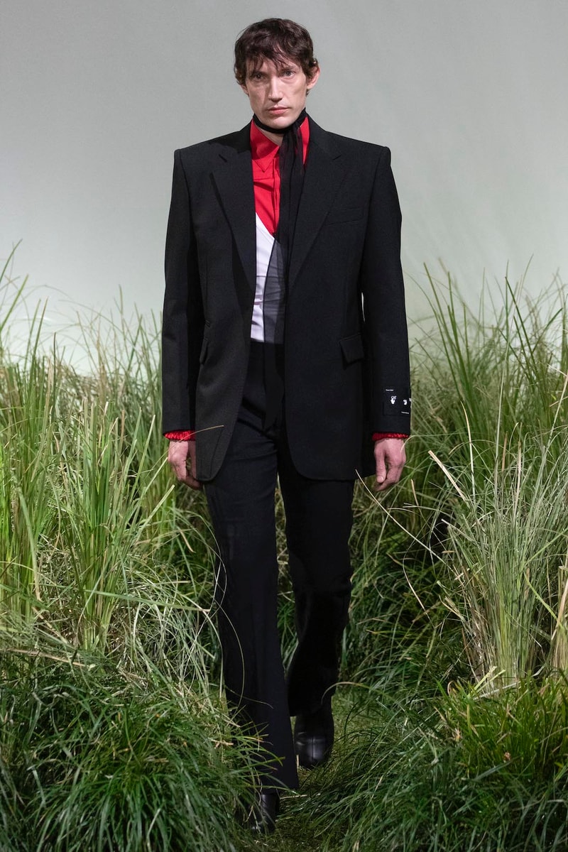 off white virgil abloh spring summer adam is eve collection imaginary tv digital runway show blazer outerwear jacket pants shoes scarf