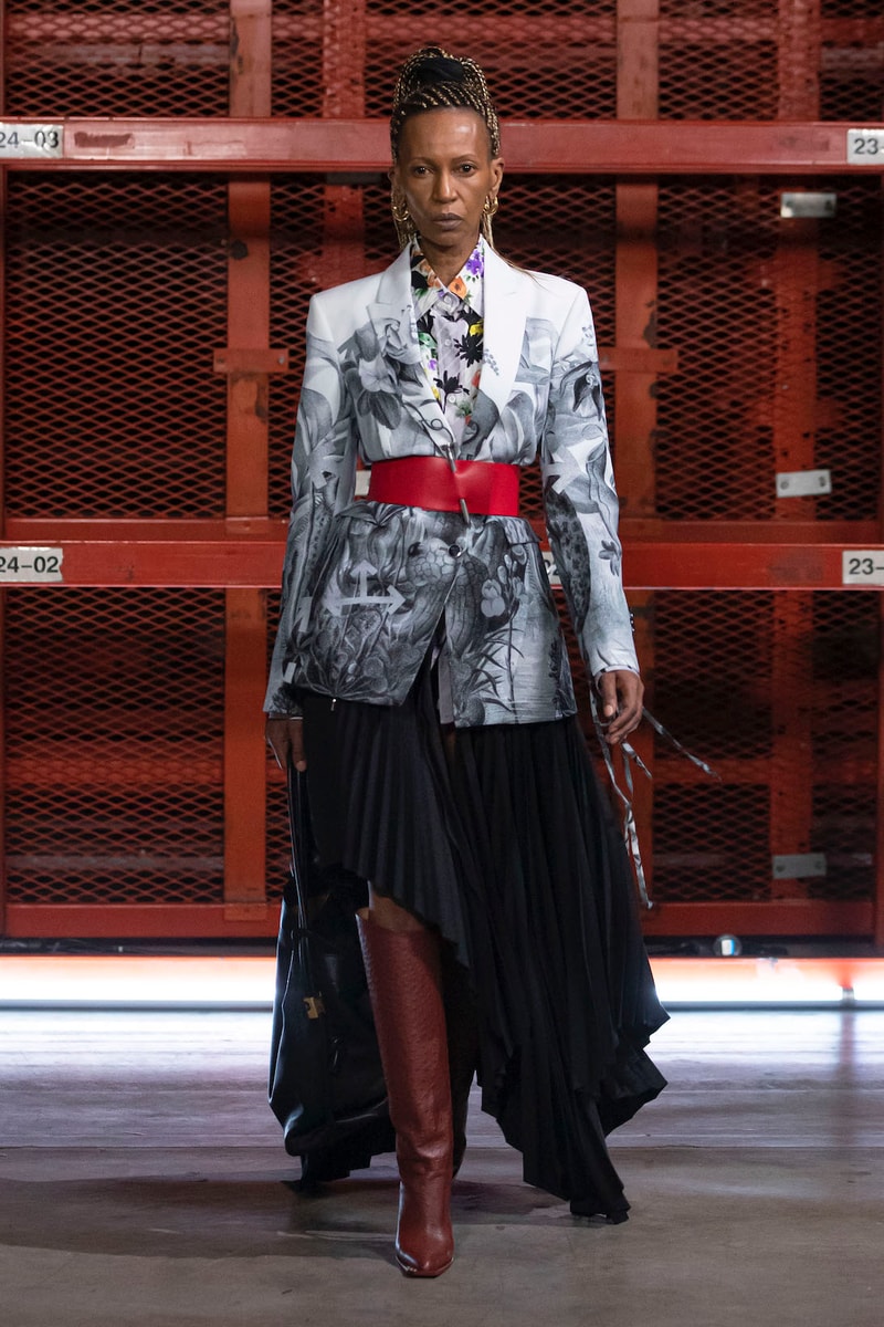off white virgil abloh spring summer adam is eve collection imaginary tv digital runway show blazer jacket outerwear belt skirt boots