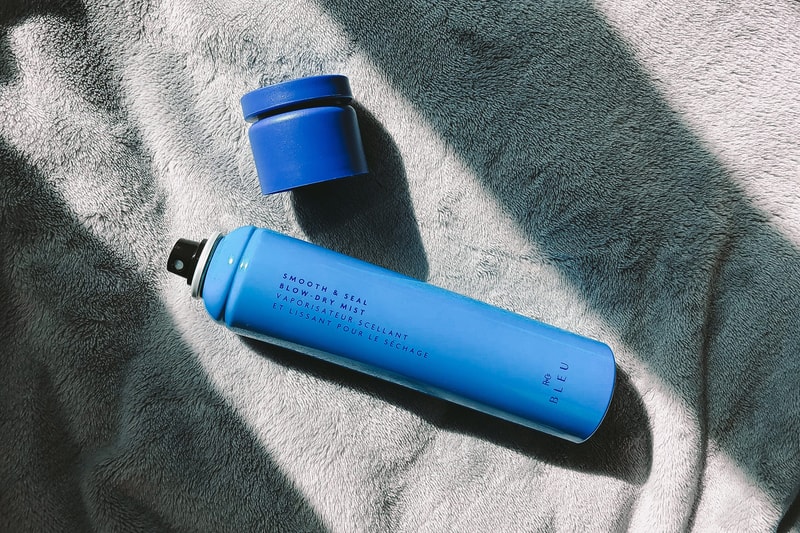r co bleu smooth and seal blow dry mist spray review vegan sustainable haircare blue bottle