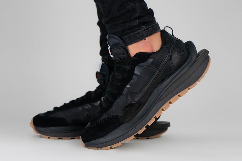 sacai nike vaporwaffle black gum sneakers collaboration colorway chitose abe footwear shoes sneakerhead kicks lateral sole