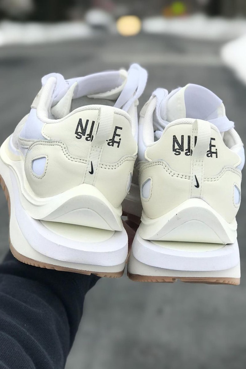 sacai nike vaporwaffle sail white gum collaboration details back heel tab logo