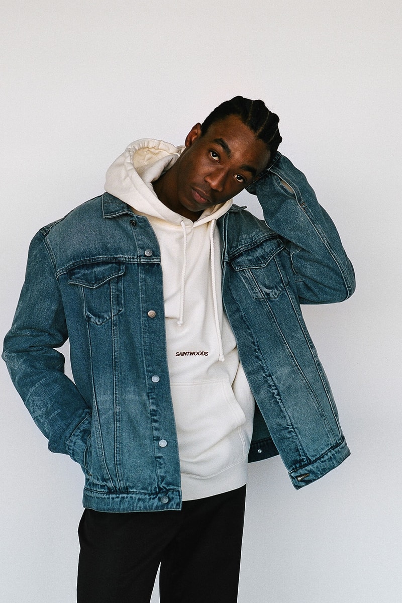 saintwoods sw 011 collection white hoodie denim jacket