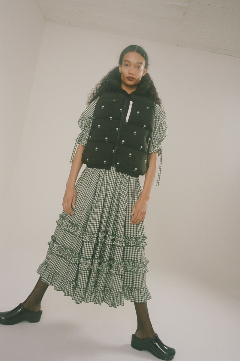 sandy liang fall winter 2021 fw21 collection puffer vest gingham check dress pleated