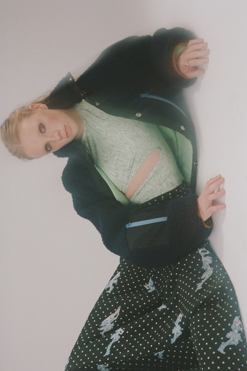 sandy liang fall winter 2021 fw21 collection fleece jacket print top polka dot skirt
