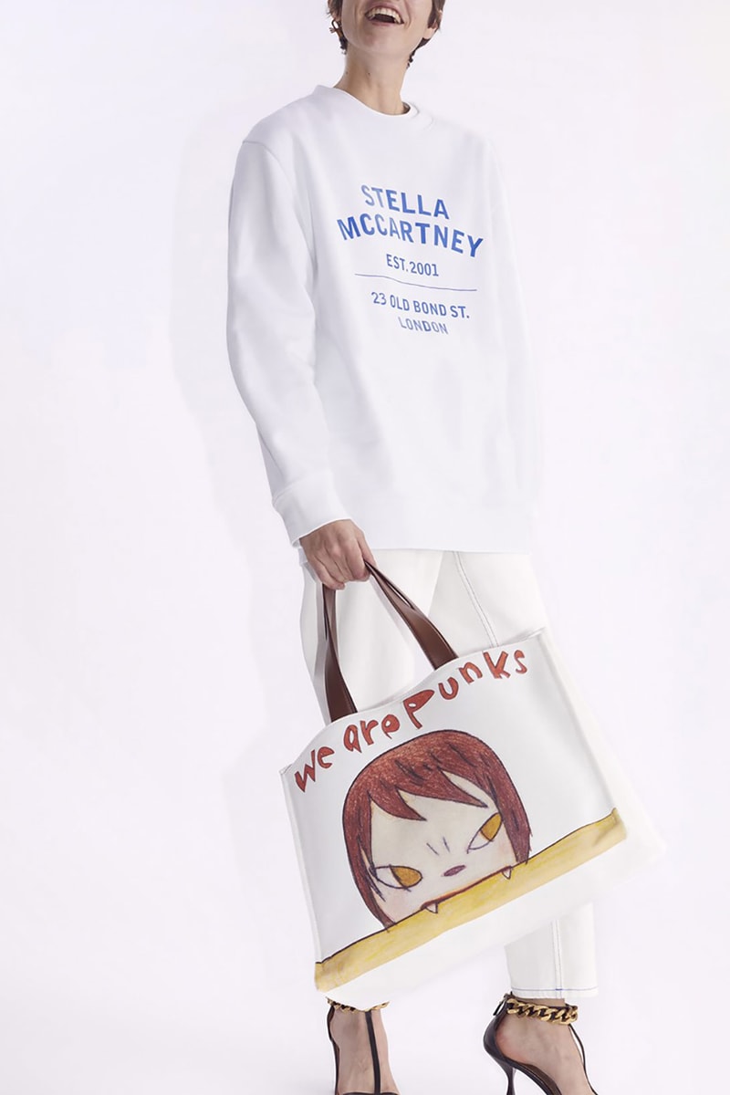 stella mccartney yoshitomo nara shared spring summer collaboration sweater bags pants heels
