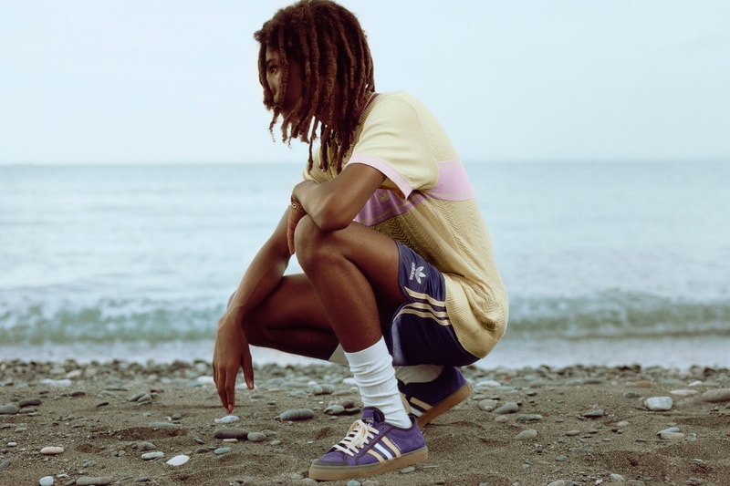 adidas originals wale bonner fall winter collaboration samba sneakers tee shorts purple