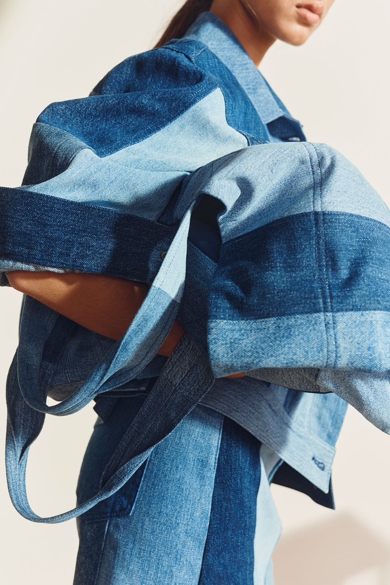 arket patchwork denim sustainable tote bag skirt shirt