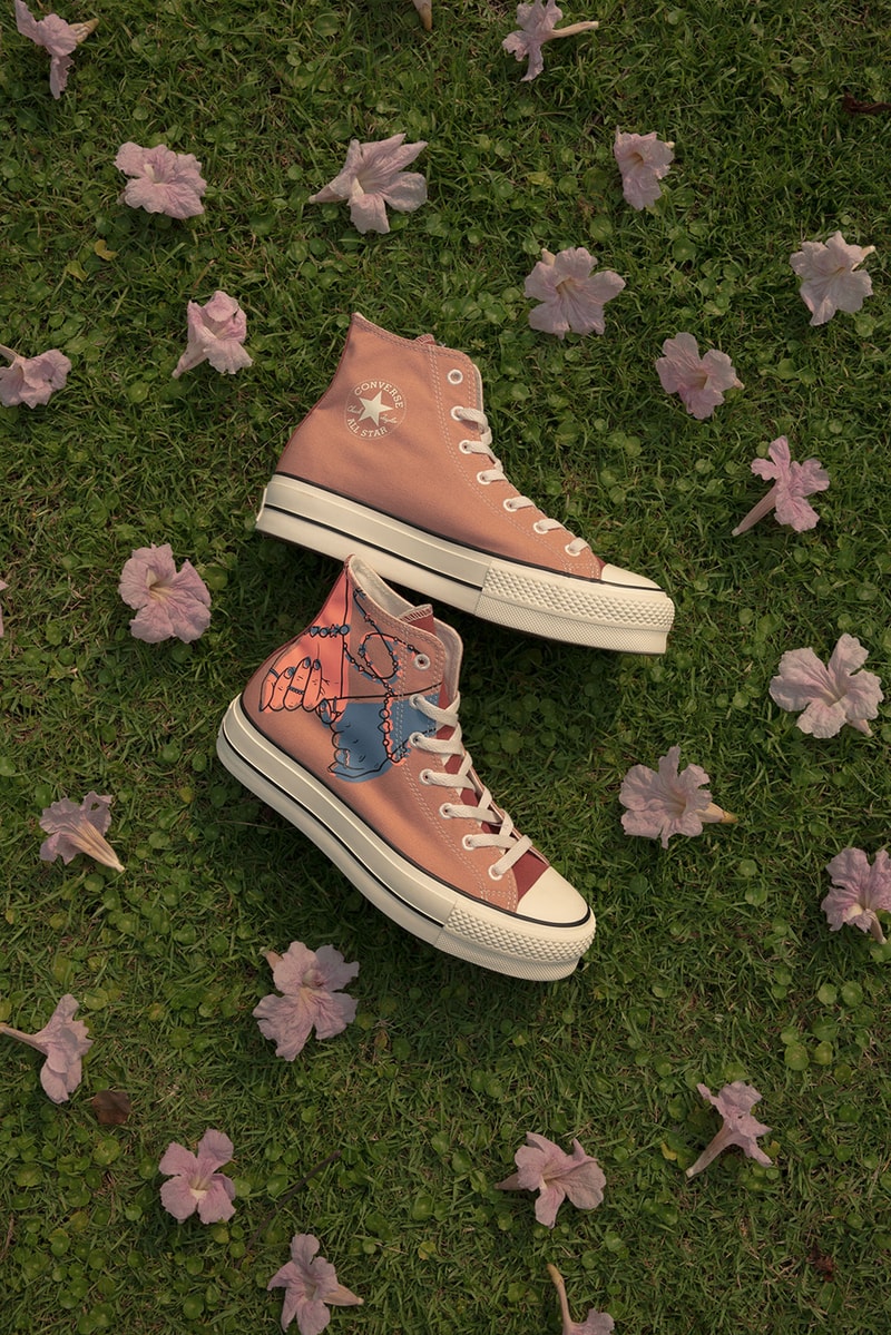 converse by you millie bobby brown pauline wattanodom artist chuck taylor all star high top platform sneakers collaboration pink peach